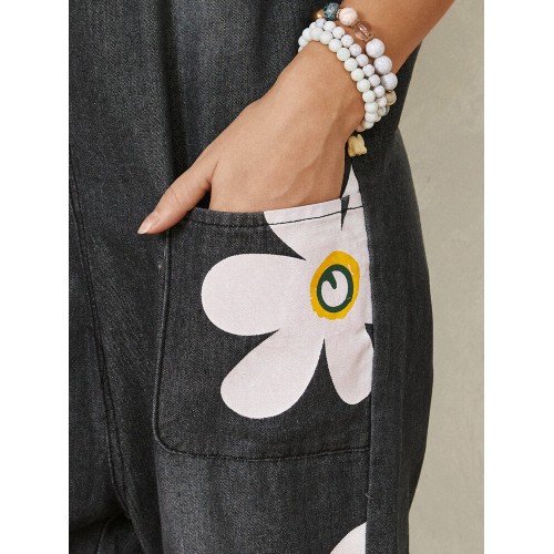 Bohemia Colorful Calico Print Pocket Casual Jumpsuit For Women