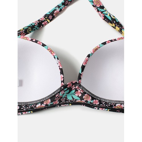 Plus Size Women Floeal Print Patchwork High Waist Bikini Backless Swimwear